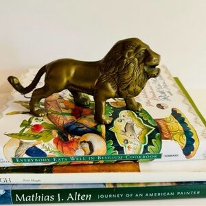 Vintage Solid Brass Lion.Big Cat lover.Gold tone brass with patina.